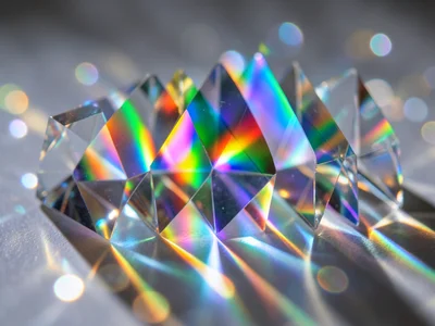 Multiple prisms arranged in a row, each splitting the same beam further, cascadi