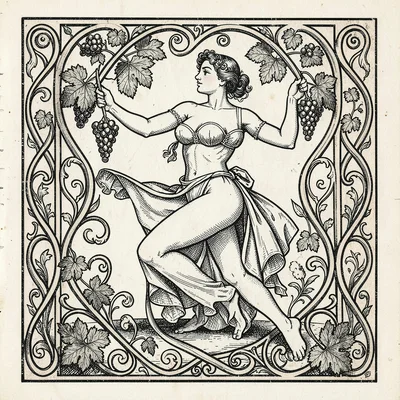 Bacchante dancing with grapes