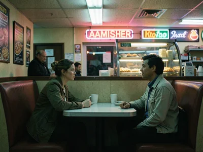 Disconnected couple in diner booth