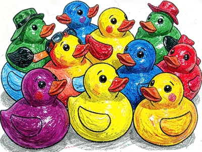 Collection of colorful rubber ducks