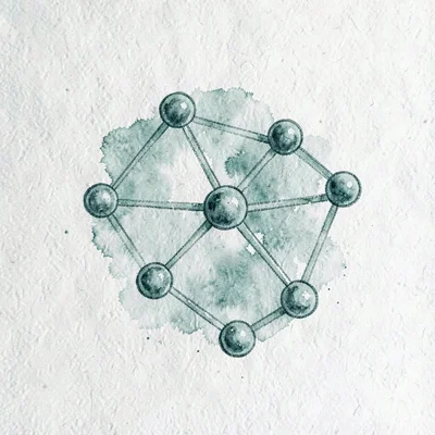 Hand-drawn diagram of a small constellation of connected nodes representing a sy
