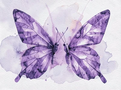 Pair of amethyst lowpoly butterflies frozen with wings spread, violet internal f