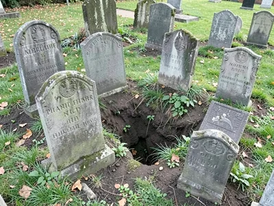 Gravestones in old cemetery compressed depth