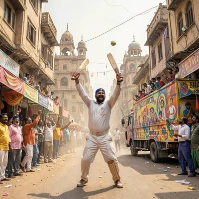 Elaborate decoration surviving dusty Lahore streets, Street cricket celebration,