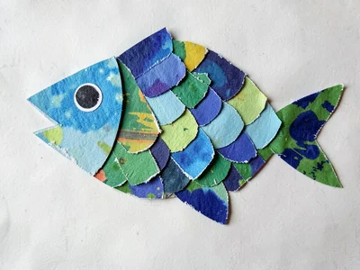 Paper collage fish with scales