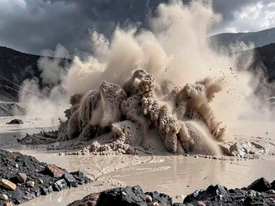 Wet ash creating lahar mud flow