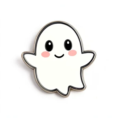Enamel pin illustration, Tiny ghost with cute expression , bold simple design, l