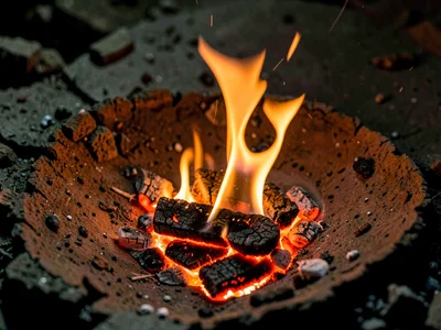 Ash surface with ember glow beneath