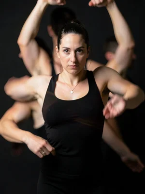 A dancer's 3-second self-portrait, their face sharp at start and end, the moveme