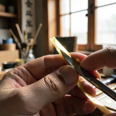 Kanazawa gold leaf craft, extreme delicacy, paper-thin gold between fingertips c