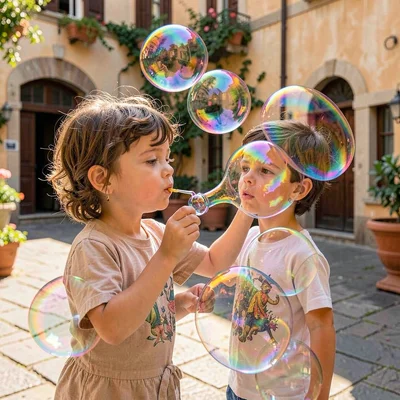 Through the lens of Venetian glass-making, molten luminosity, A child blowing so