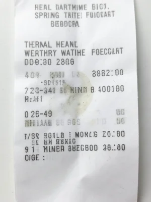 Thermal paper printout of spring weather forecast, fading text, warmth data