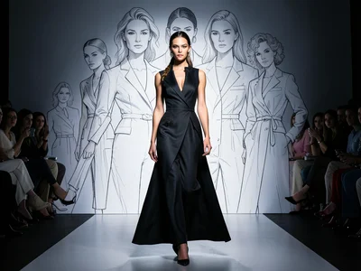 Runway photo where background becomes fashion illustration, models half-drawn