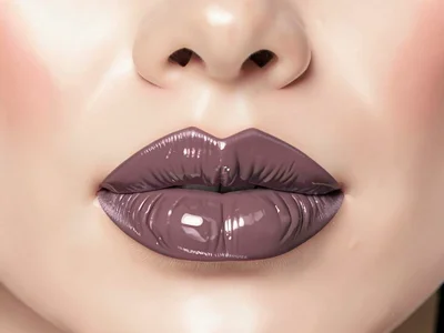 Mauve satin lip overdrawn