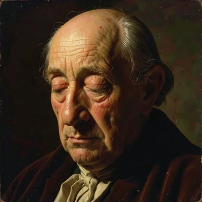 Close-up of closed eyelids and cheekbone of an older man, single strong side lig