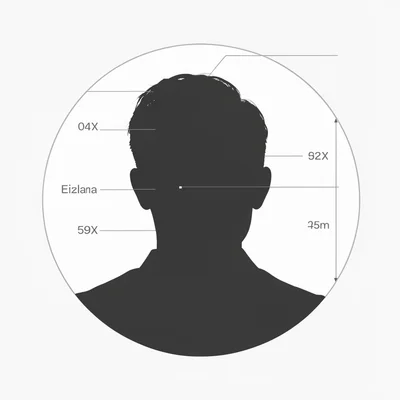 Editorial layout of a single off-center portrait silhouette with hairline metric