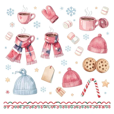 Winter cocoa and mittens sticker page