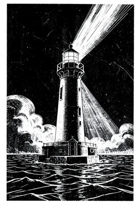 Lighthouse fog scratchboard