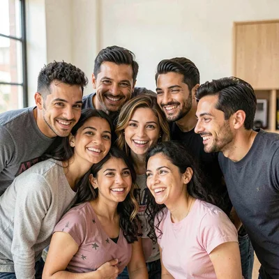 Group of friends in tight circle, all visible
