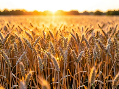 Wheat heads catching golden hour light backlit