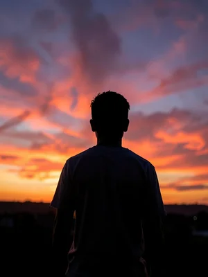 Figure against sunset sky