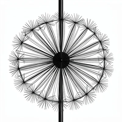 A dandelion seed head where lines radiate outward from a center, each ending in 