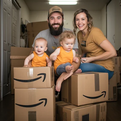 Akward family photo delivery worker family amazon. un