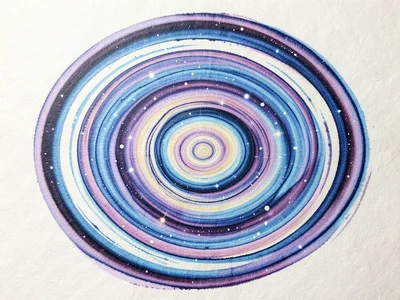 Japanese water marbling with six pride colors creating cosmic swirl pattern
