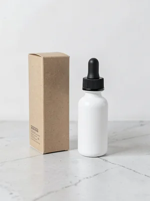 White dropper bottle matte black cap detail
