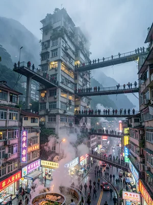Stacked pedestrian bridges