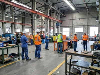 Factory floor with workers
