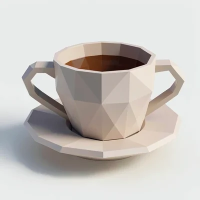 Low-poly illustration, triangulated coffee cup , faceted geometric surfaces, tri