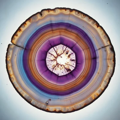 Fluorite octahedral cross-section, deep purple zoning with phantoms of earlier c