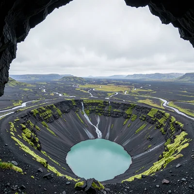 Crater Rim Dividing Sky and Lake