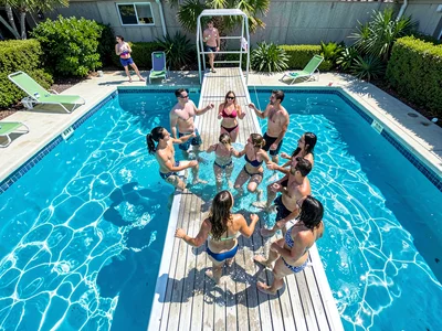 Pool party from above the diving board