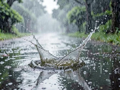 Puddle splash from footstep rain
