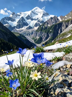 Gentian and edelweiss below glacier