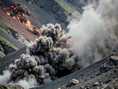 Pyroclastic flow advancing down slope