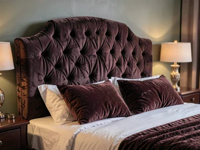 Velvet headboard in boudoir, bedroom luxury, tactile dreams