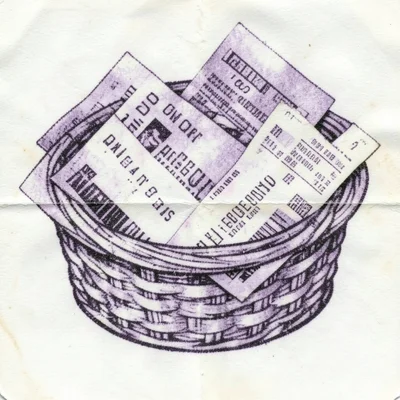 Multiple overlapping receipt strips arranged in a woven basket pattern