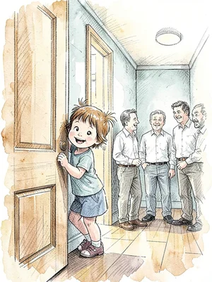Child peeking around door spying