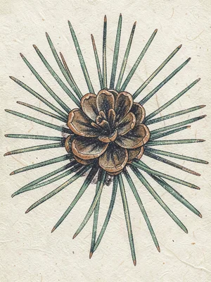 Pine cone and needles, detailed close-up