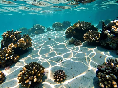 Dappled sunlight creating bright network on coral sand