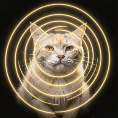 Cat purr rendered as gentle concentric golden vibration circles