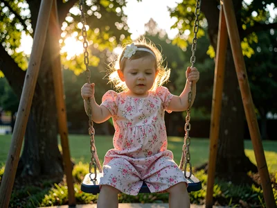 Child on swing backlit