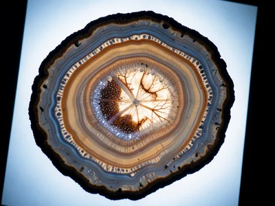 Large geode half, druzy quartz crystal lining catching light in thousands of tin