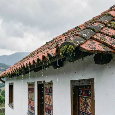 Documentary photograph with Guatemalan highland aesthetic, Terracotta roof tiles