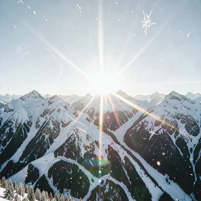 Crystal clear high-altitude light, sharp mountain air quality, Sun dogs flanking