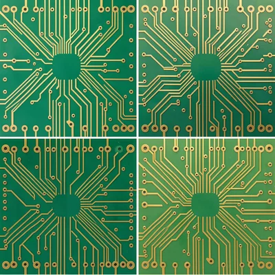A collage of four different PCB sections placed edge-to-edge creating a patchwor