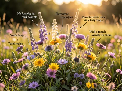 Wildflower arrangement photographed but with hand-drawn botanical annotation lab